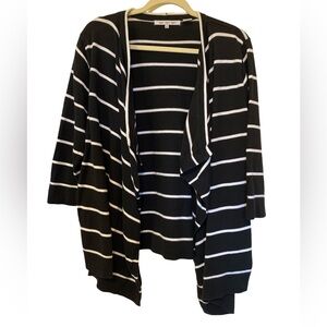 Black and white striped open cardigan, 100% cotton, size Large, 3/4 sleeves